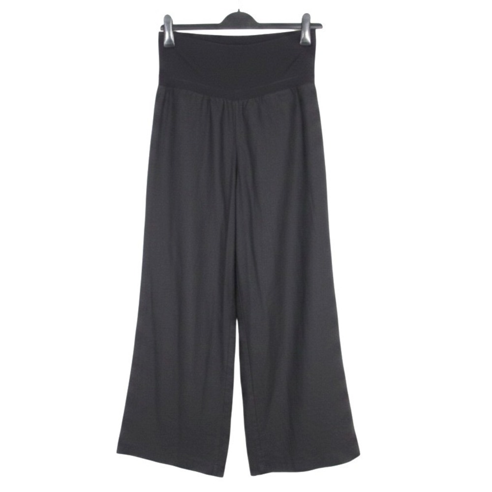 OLD NAVY Black LINEN BLEND Fold-Over Waistband BACK POCKETS Wide Leg PANTS Sz M